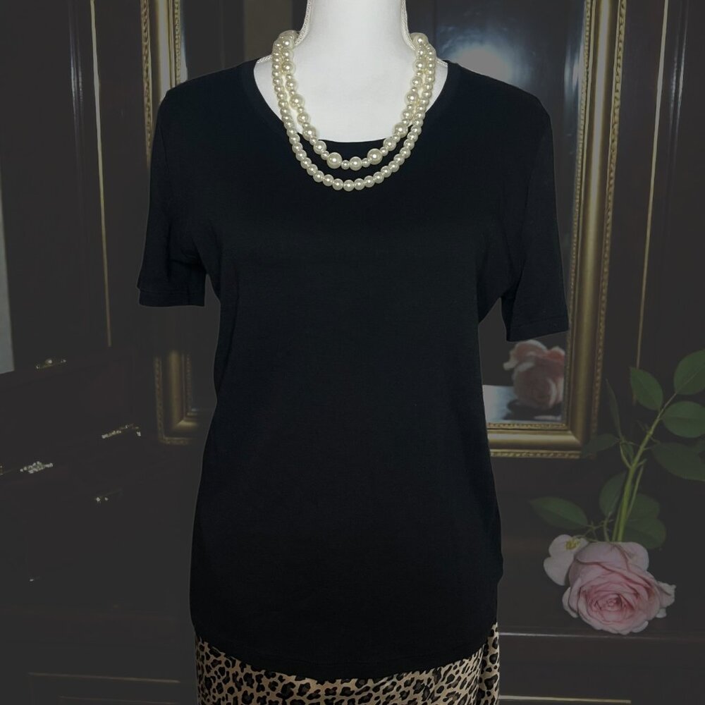 White Stag Women’s L Black Short Sleeve 100% Cotton Shirt Basic Crewneck Tee